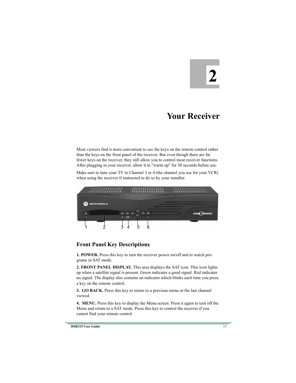 Your receiver | Motorola DSR315 User Manual | Page 27 / 70