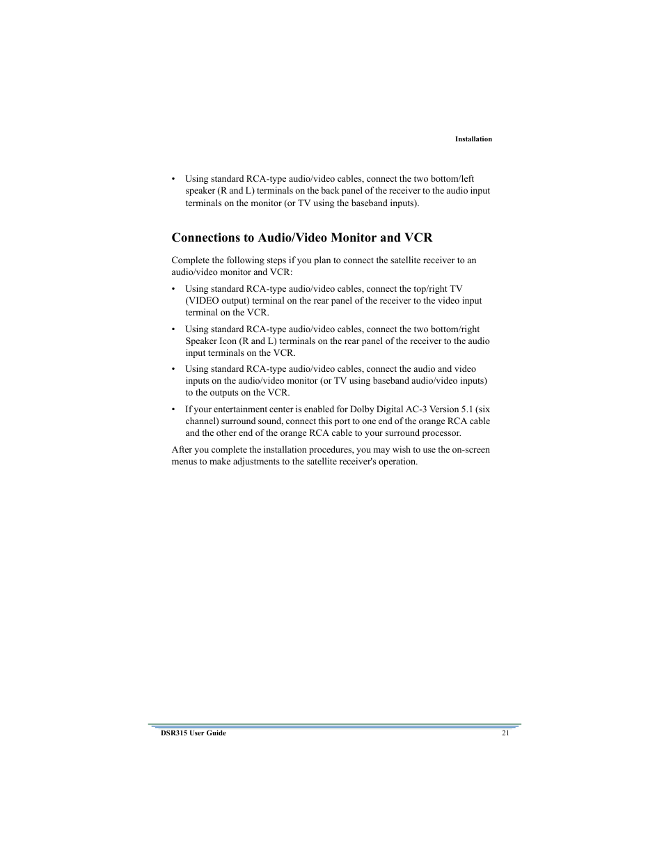 Connections to audio/video monitor and vcr | Motorola DSR315 User Manual | Page 33 / 70