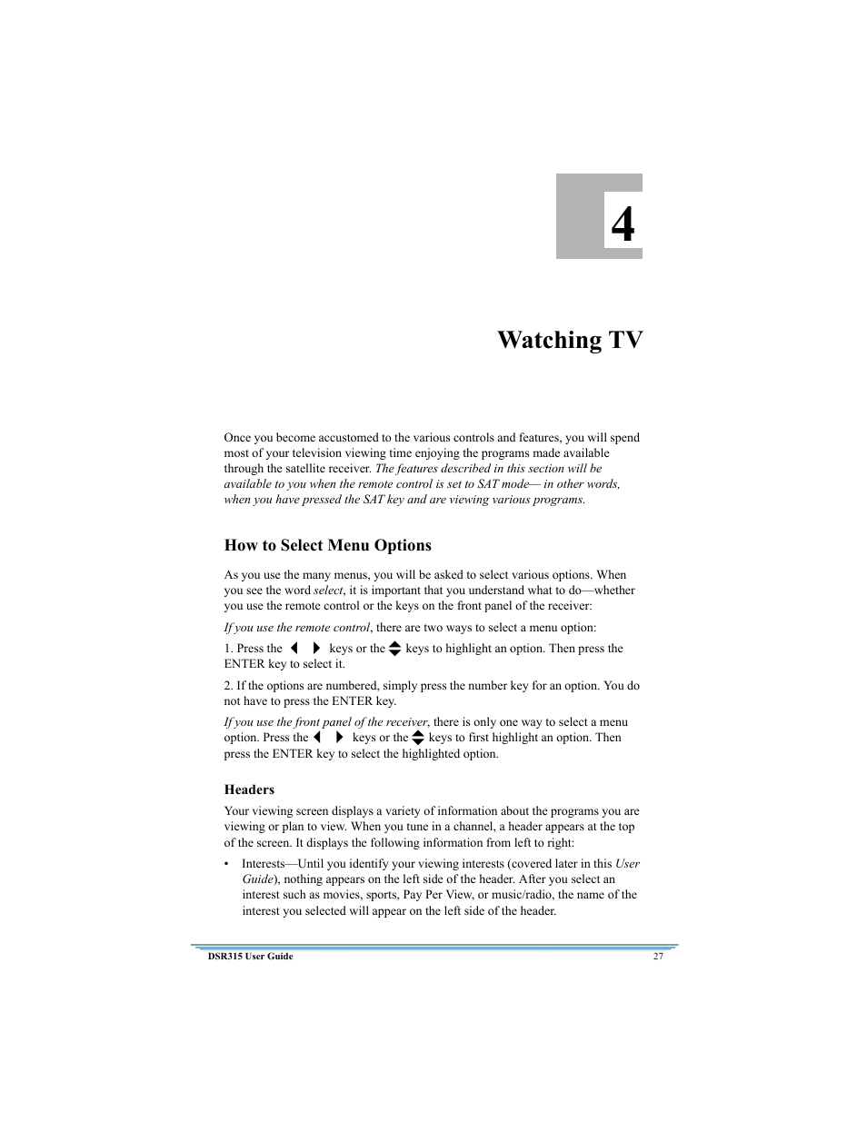 Watching tv | Motorola DSR315 User Manual | Page 39 / 70