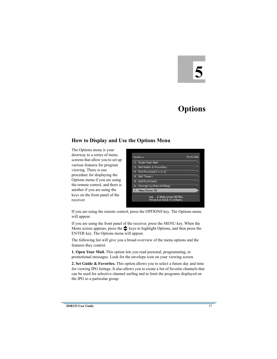 Options | Motorola DSR315 User Manual | Page 49 / 70