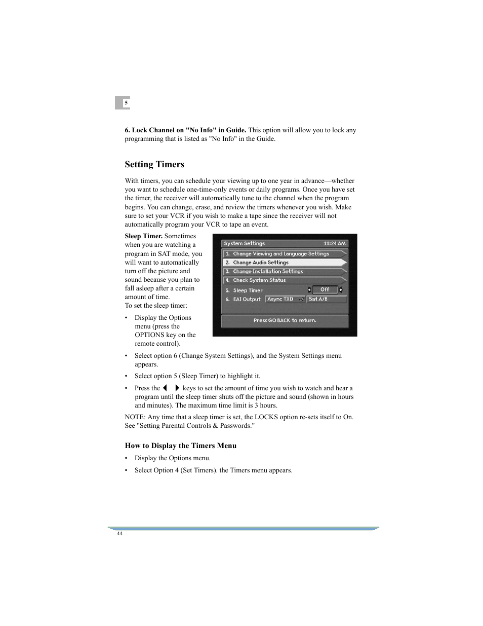 Setting timers | Motorola DSR315 User Manual | Page 56 / 70