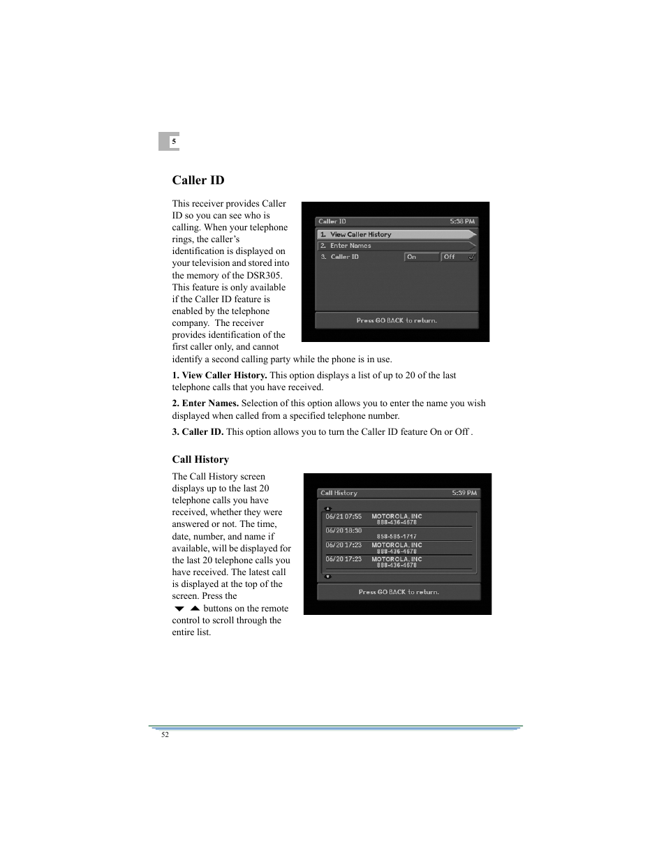 Caller id | Motorola DSR315 User Manual | Page 64 / 70