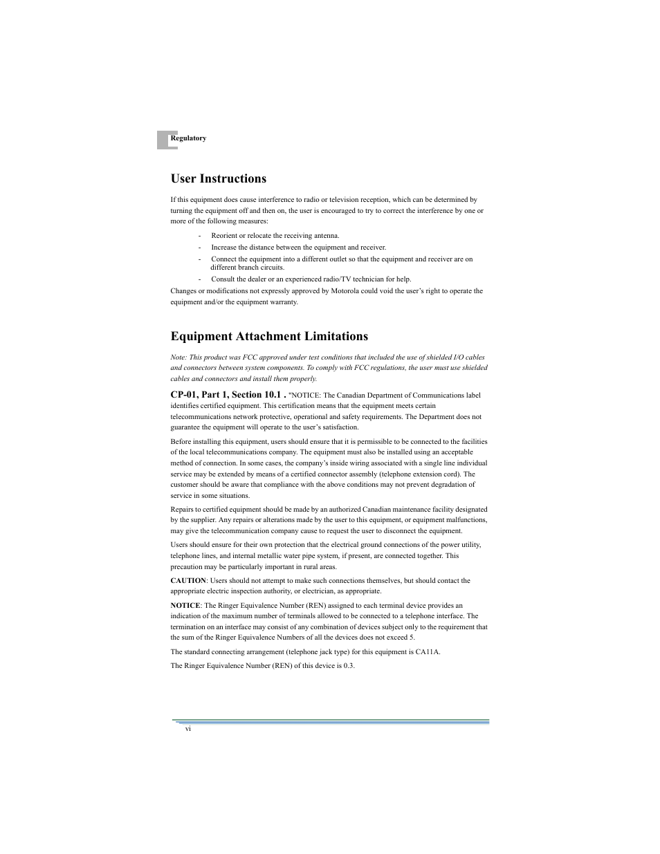 User instructions, Equipment attachment limitations | Motorola DSR315 User Manual | Page 8 / 70