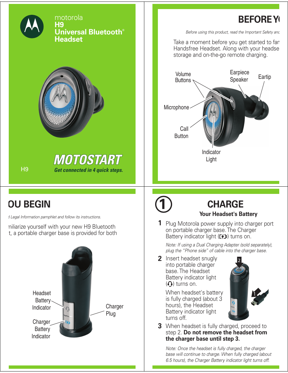 Motorola UNIVERSAL BLUETOOTH H9 User Manual | 6 pages