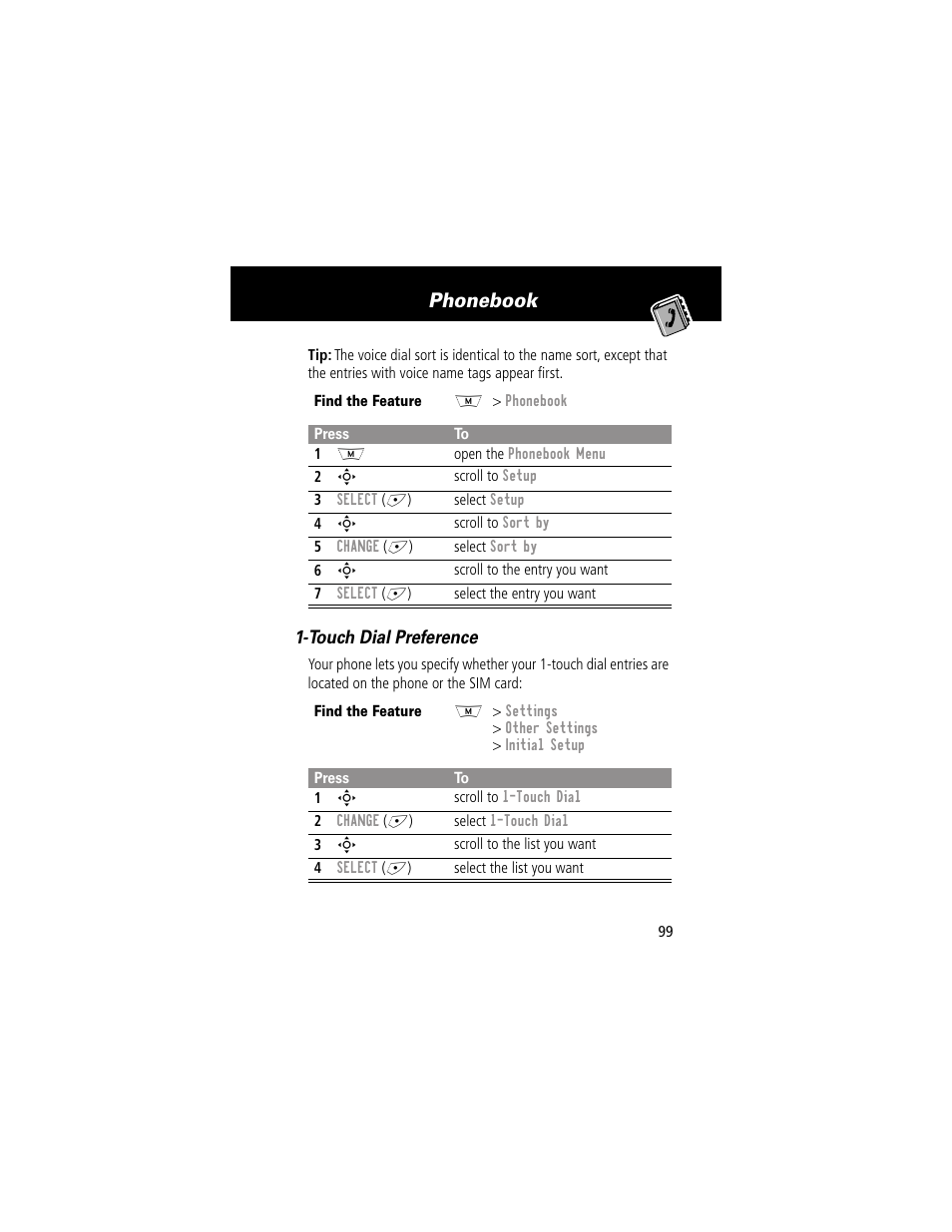 Phonebook | Motorola 280 User Manual | Page 101 / 222