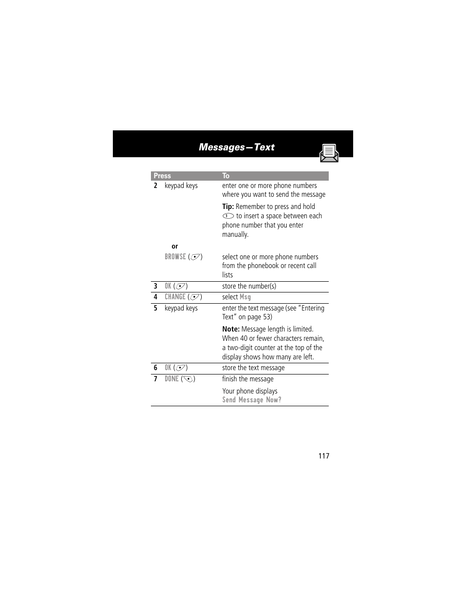 Messages—text | Motorola 280 User Manual | Page 119 / 222