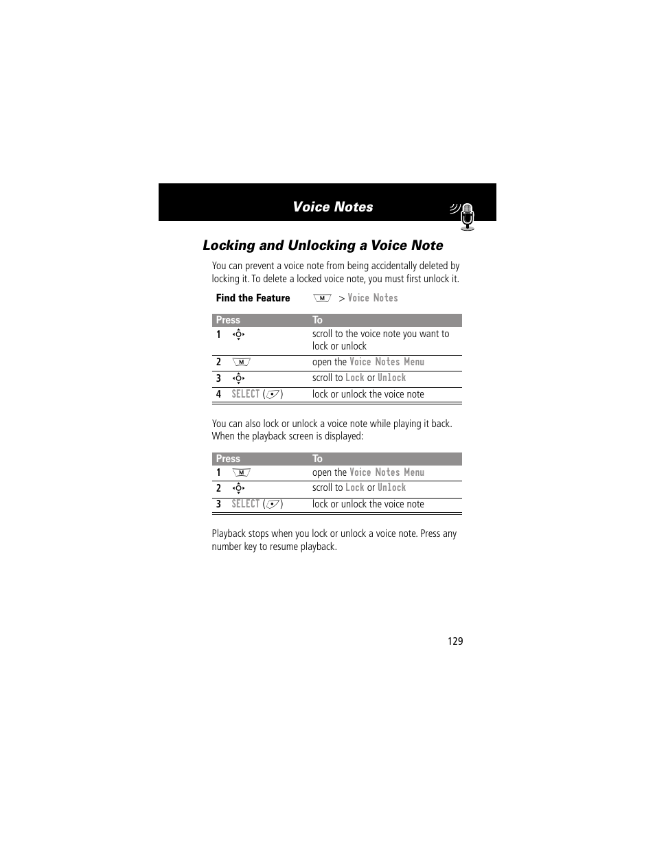 Locking and unlocking a voice note | Motorola 280 User Manual | Page 131 / 222