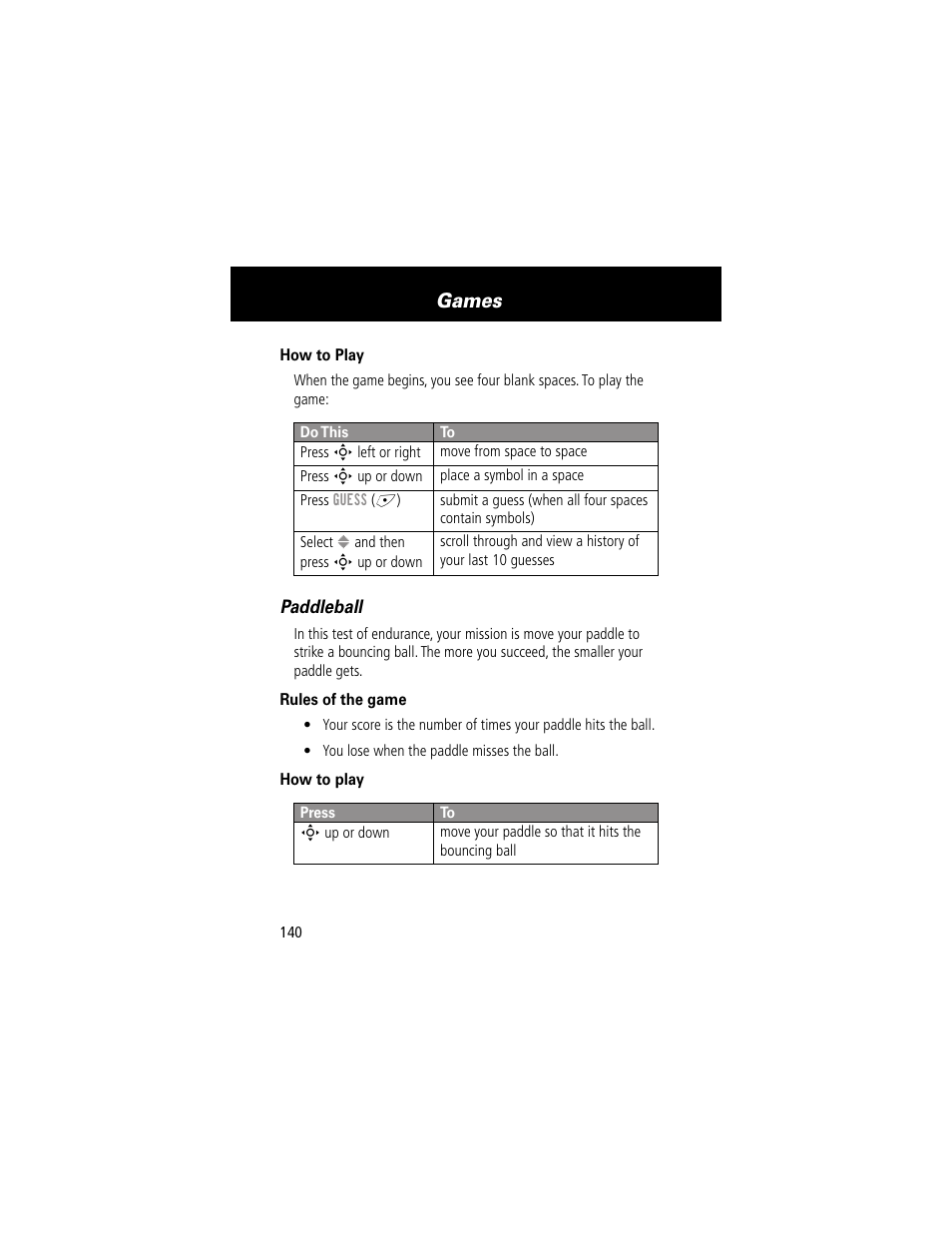 Games | Motorola 280 User Manual | Page 142 / 222