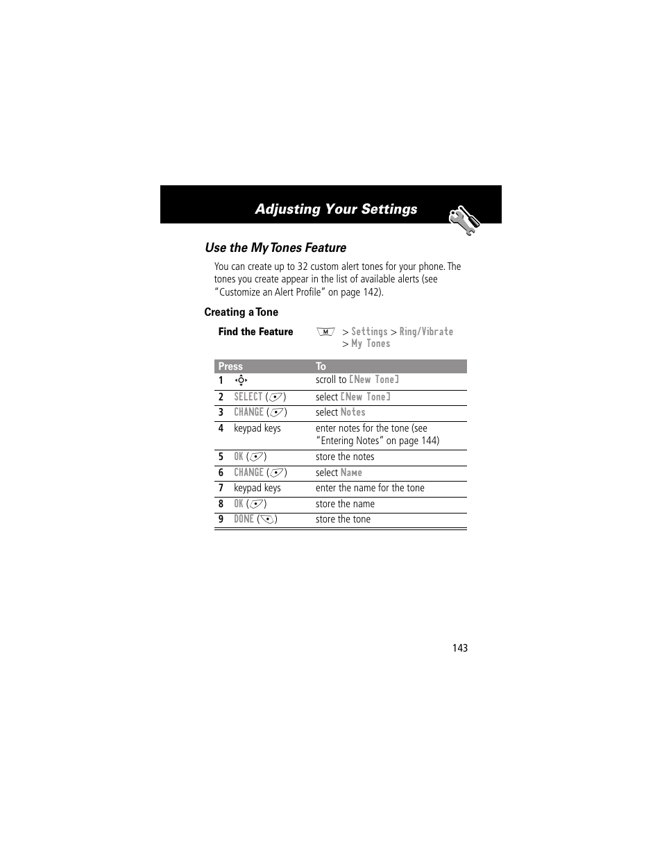 Adjusting your settings | Motorola 280 User Manual | Page 145 / 222