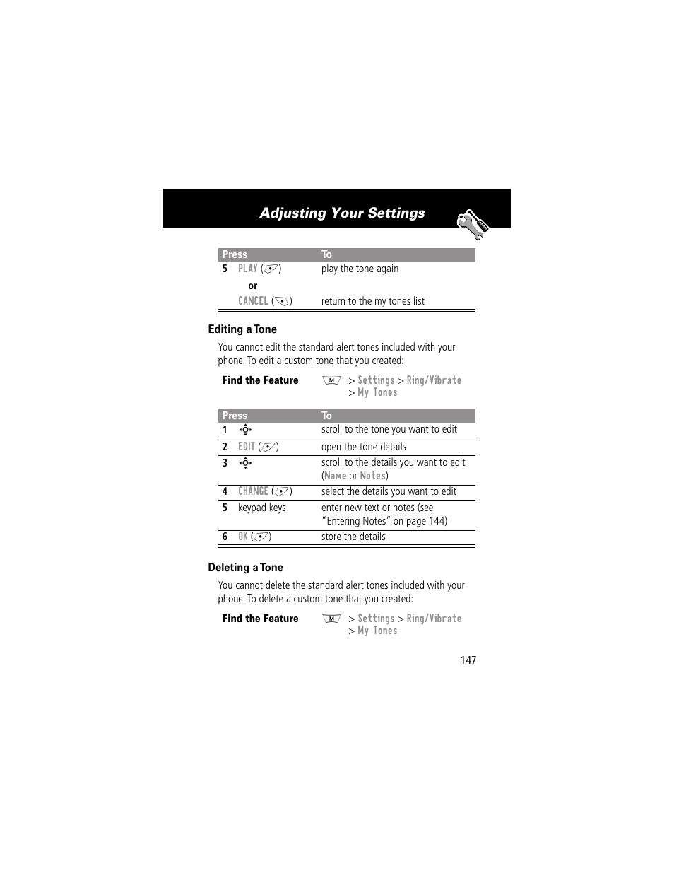 Adjusting your settings | Motorola 280 User Manual | Page 149 / 222