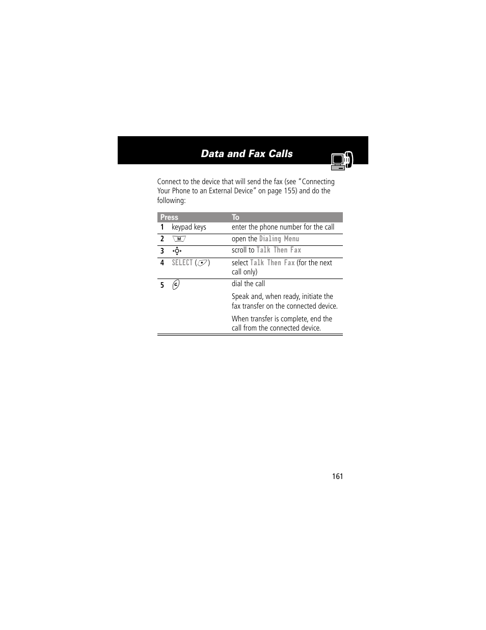 Data and fax calls | Motorola 280 User Manual | Page 163 / 222