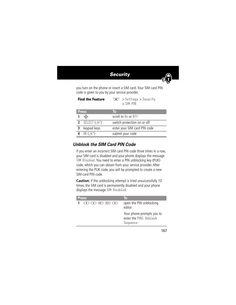 Security | Motorola 280 User Manual | Page 169 / 222