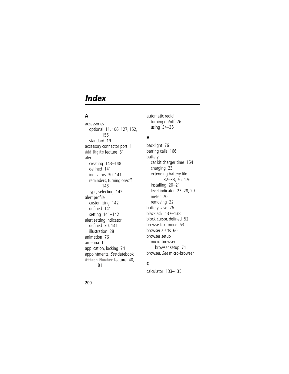 Index | Motorola 280 User Manual | Page 202 / 222