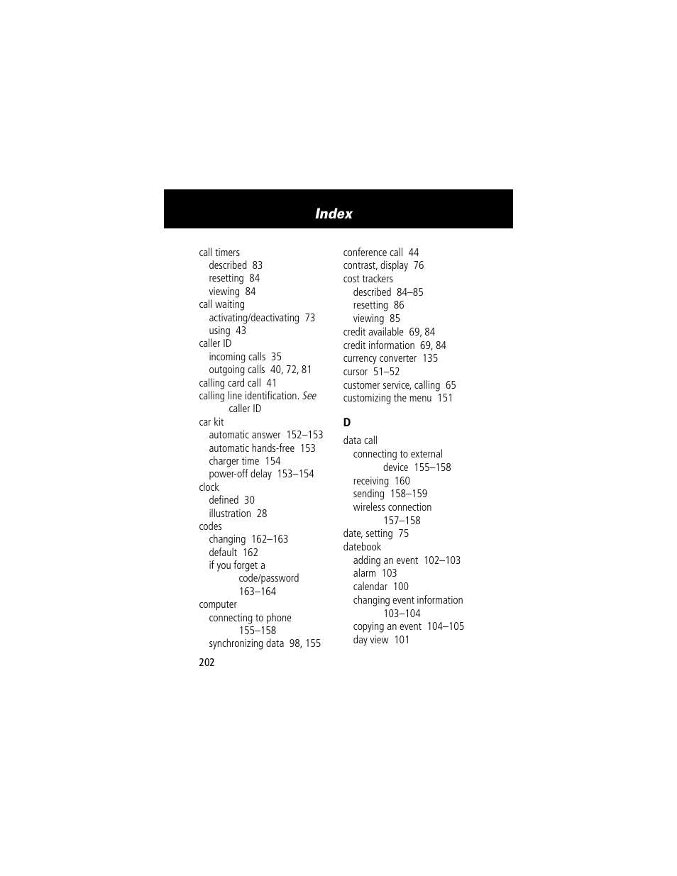 Index | Motorola 280 User Manual | Page 204 / 222