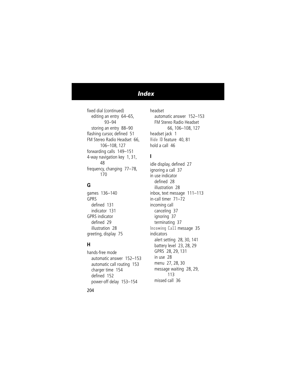 Index | Motorola 280 User Manual | Page 206 / 222