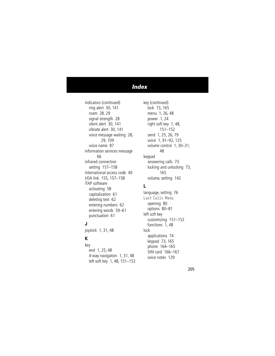 Index | Motorola 280 User Manual | Page 207 / 222