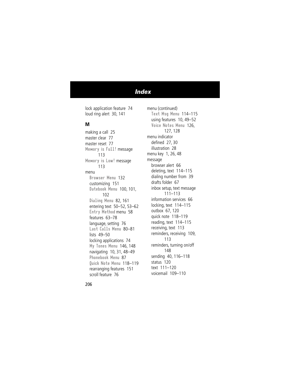 Index | Motorola 280 User Manual | Page 208 / 222