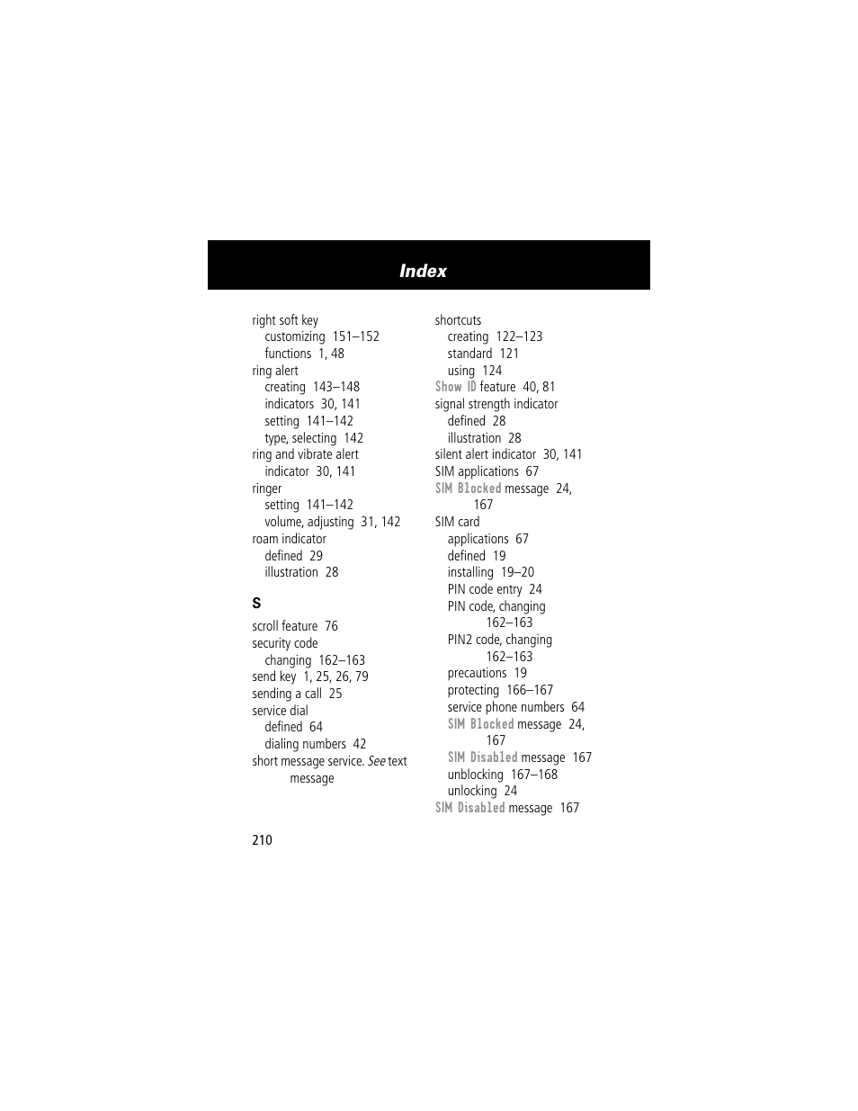 Index | Motorola 280 User Manual | Page 212 / 222