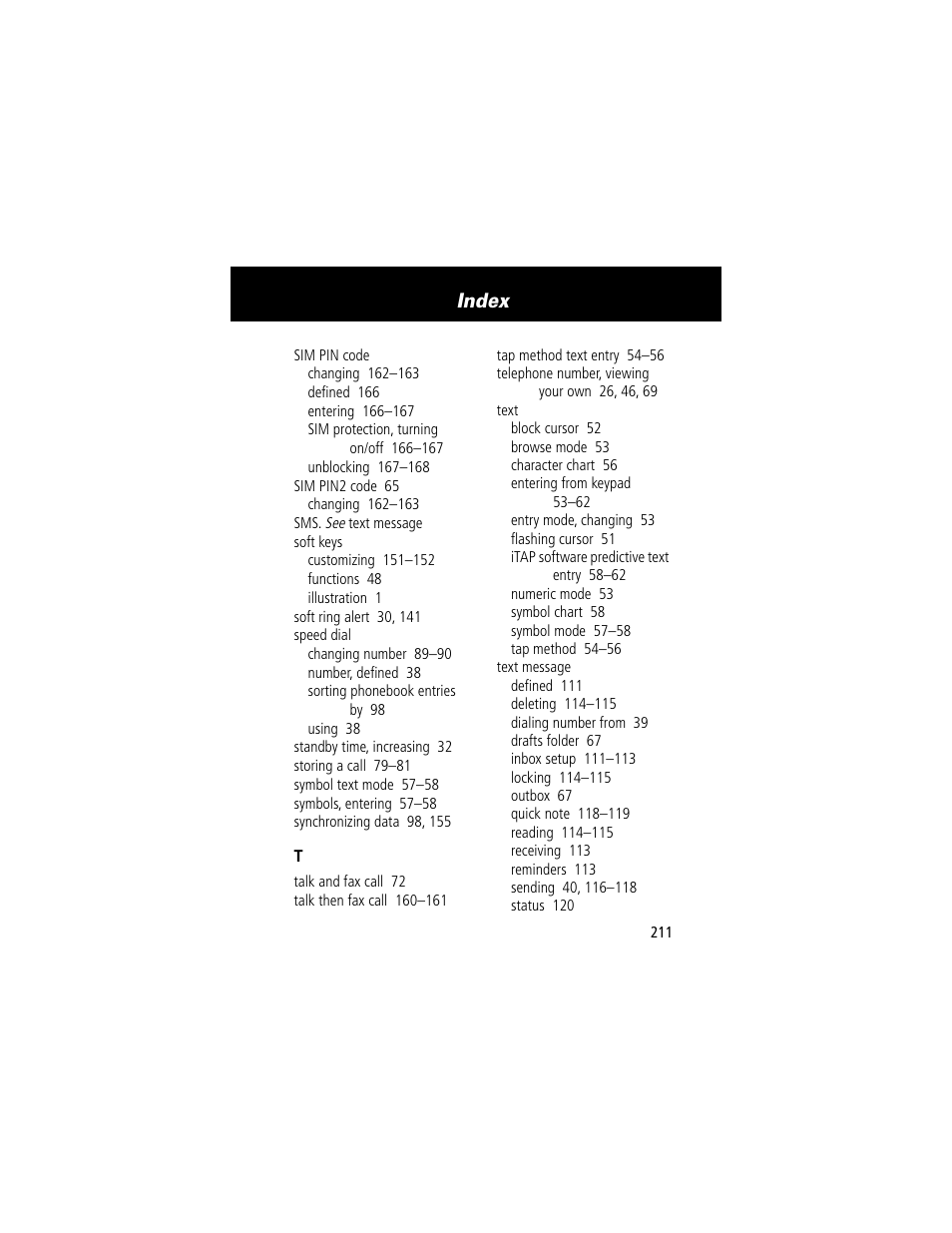 Index | Motorola 280 User Manual | Page 213 / 222