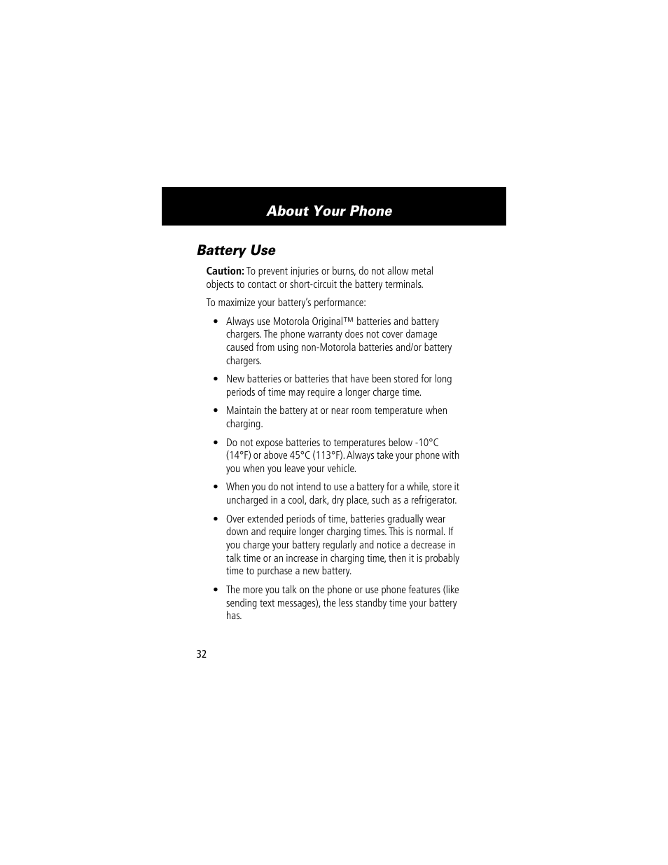 Battery use, About your phone | Motorola 280 User Manual | Page 34 / 222