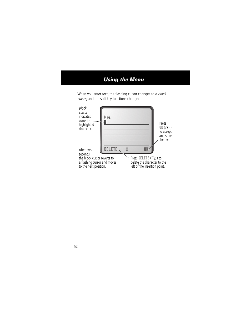 Using the menu | Motorola 280 User Manual | Page 54 / 222