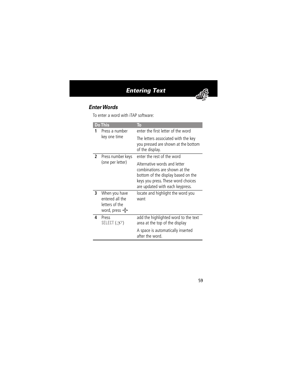 Entering text | Motorola 280 User Manual | Page 61 / 222