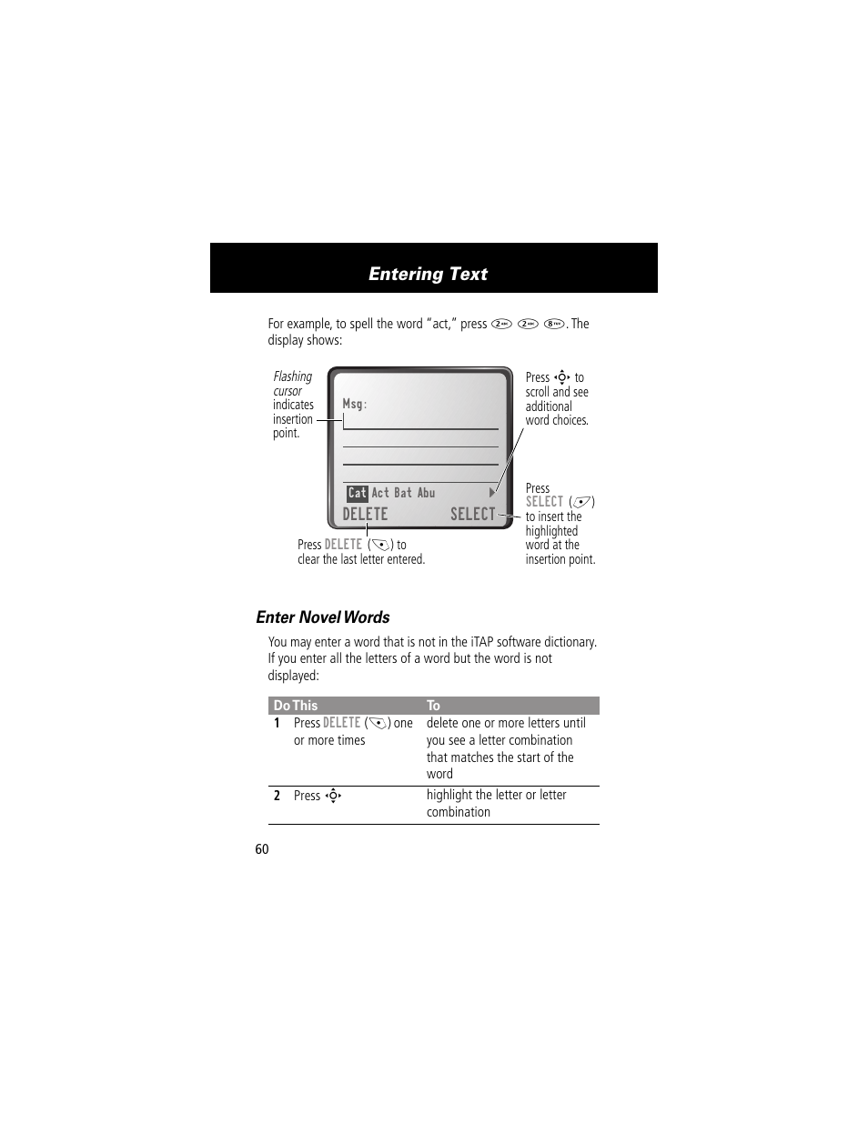 Entering text | Motorola 280 User Manual | Page 62 / 222