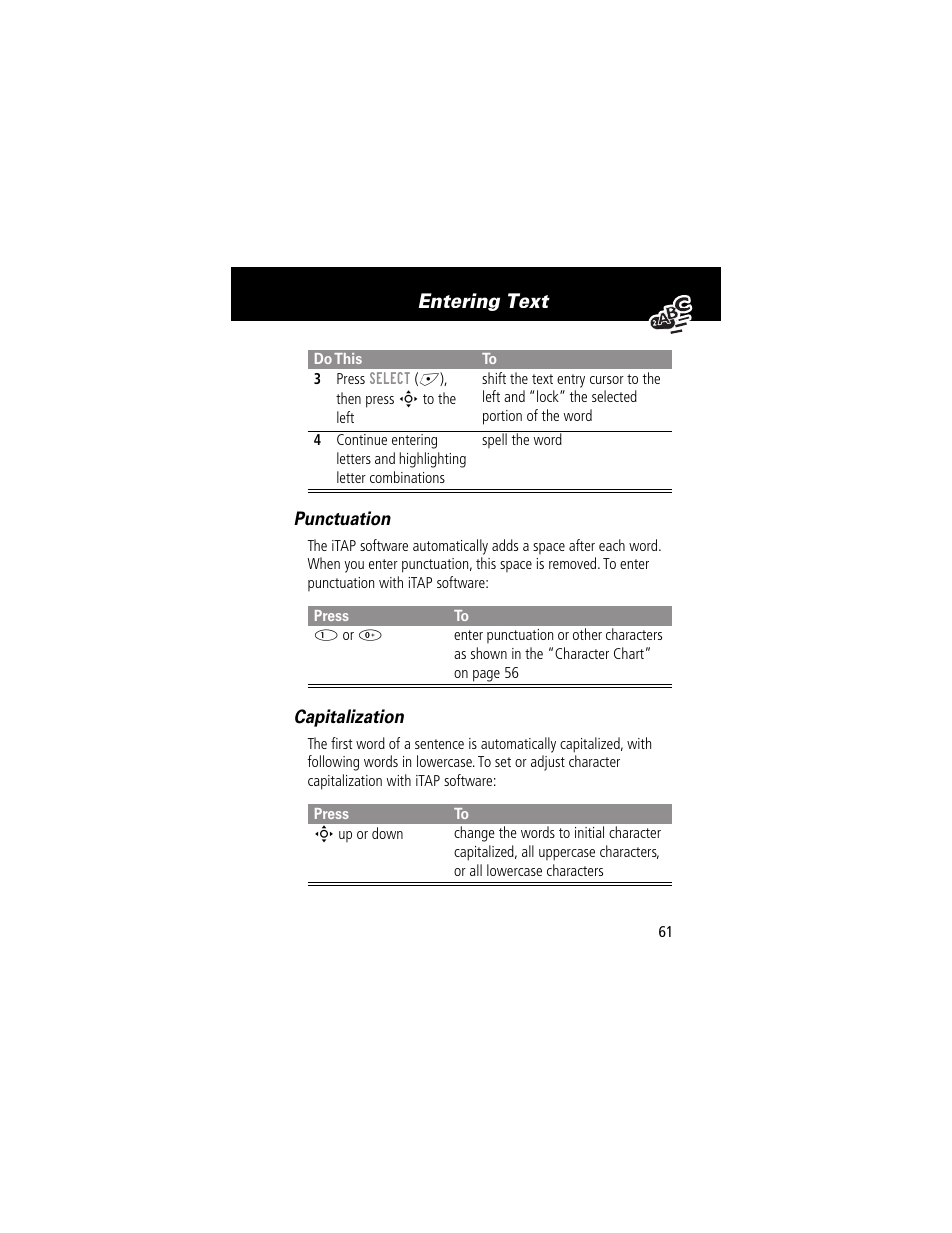 Entering text | Motorola 280 User Manual | Page 63 / 222