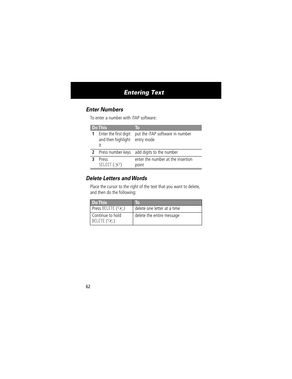 Entering text | Motorola 280 User Manual | Page 64 / 222