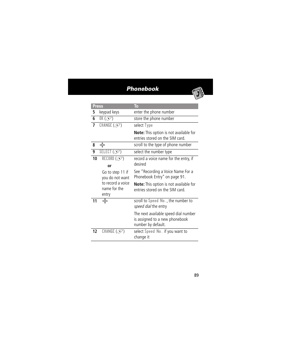 Phonebook | Motorola 280 User Manual | Page 91 / 222