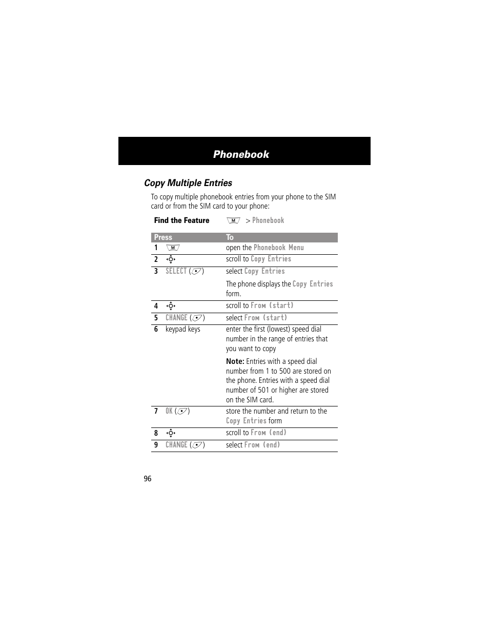 Phonebook | Motorola 280 User Manual | Page 98 / 222