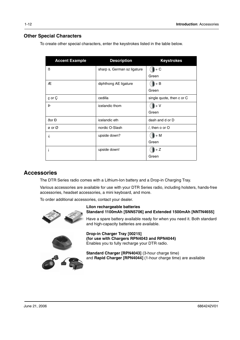 Accessories, Other special characters | Motorola DTR2430 User Manual | Page 18 / 68