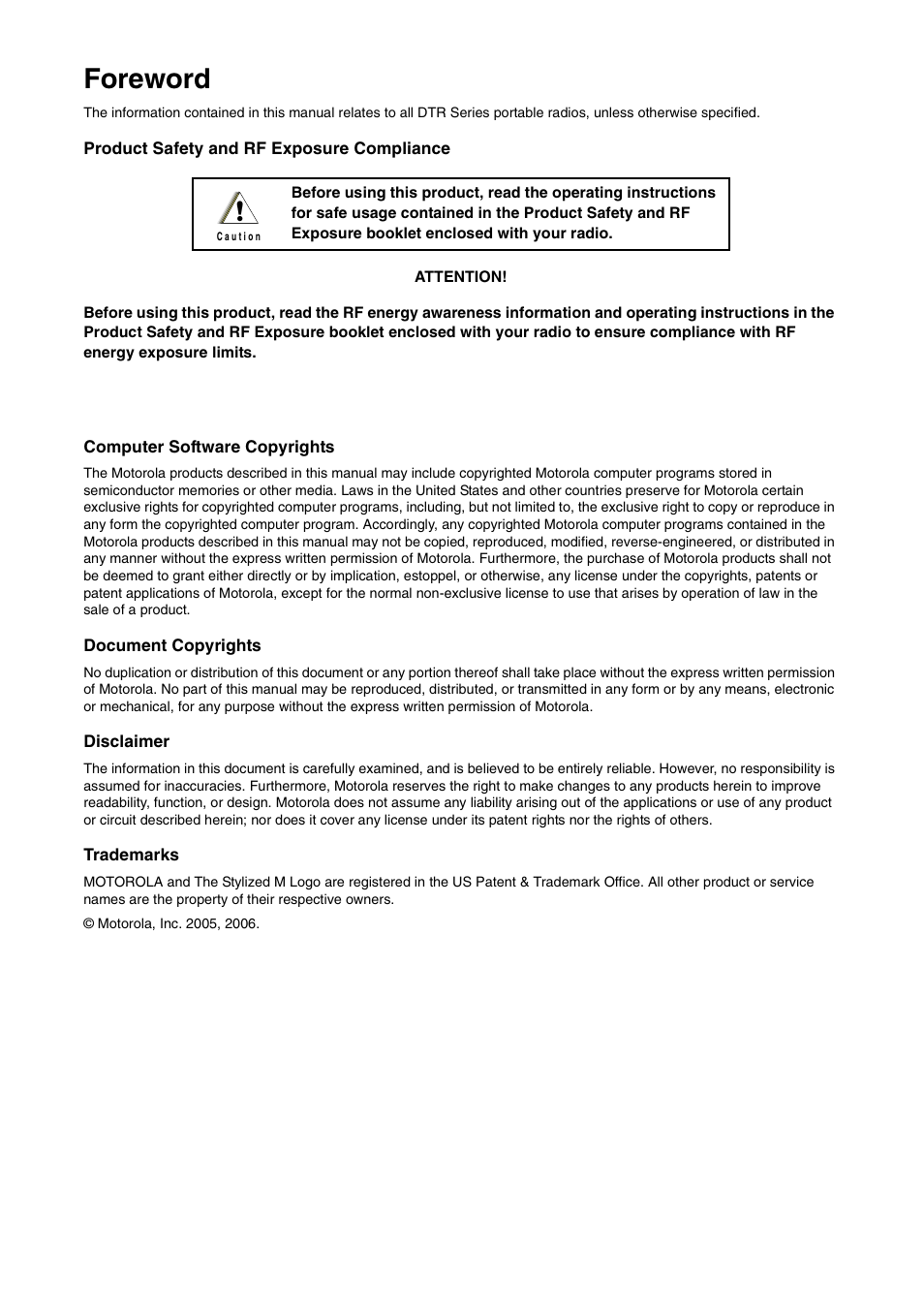 Foreword | Motorola DTR2430 User Manual | Page 2 / 68