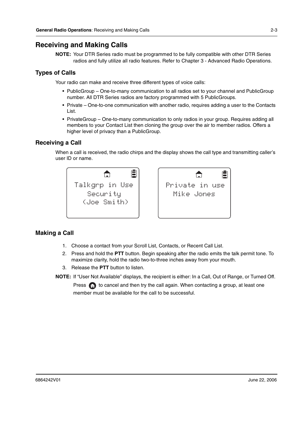 Receiving and making calls | Motorola DTR2430 User Manual | Page 23 / 68