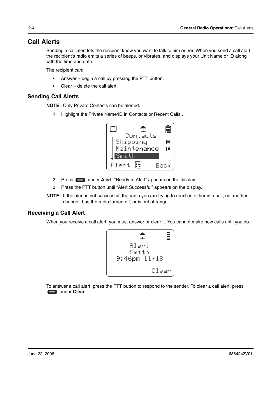 Call alerts | Motorola DTR2430 User Manual | Page 24 / 68