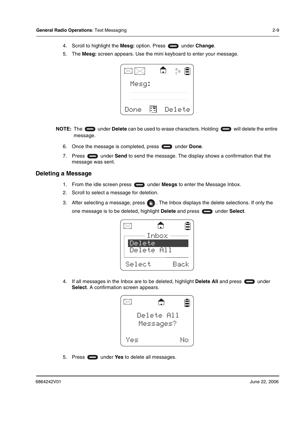 Mesg: done delete | Motorola DTR2430 User Manual | Page 29 / 68