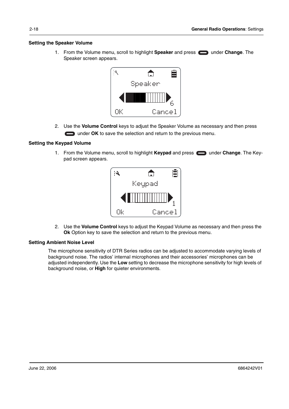 Ok cancel speaker 6 ok cancel keypad 1 | Motorola DTR2430 User Manual | Page 38 / 68