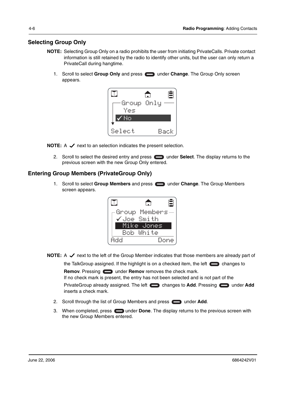 Group only select back no none yes | Motorola DTR2430 User Manual | Page 50 / 68