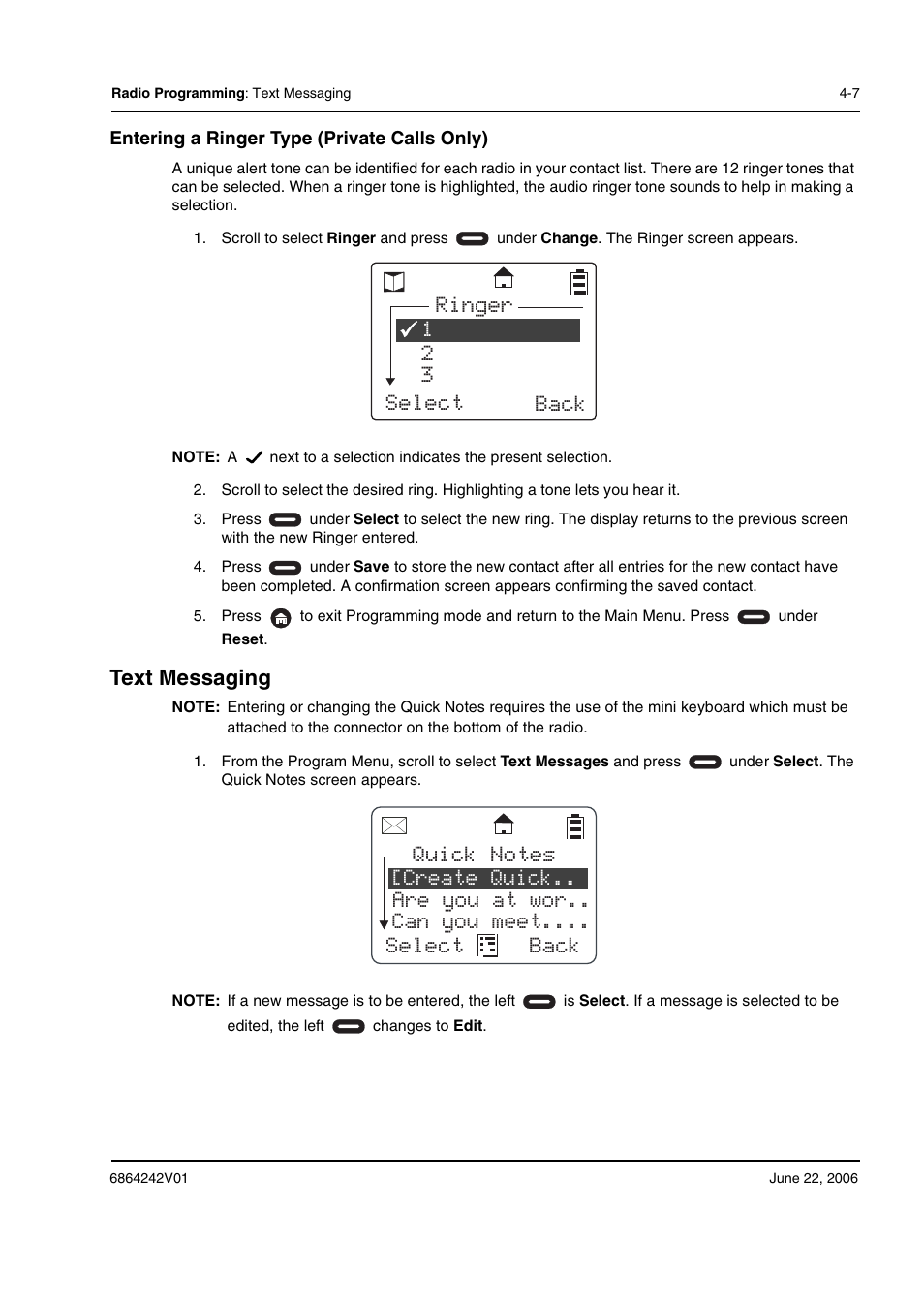 12 select back ringer, Text messaging | Motorola DTR2430 User Manual | Page 51 / 68