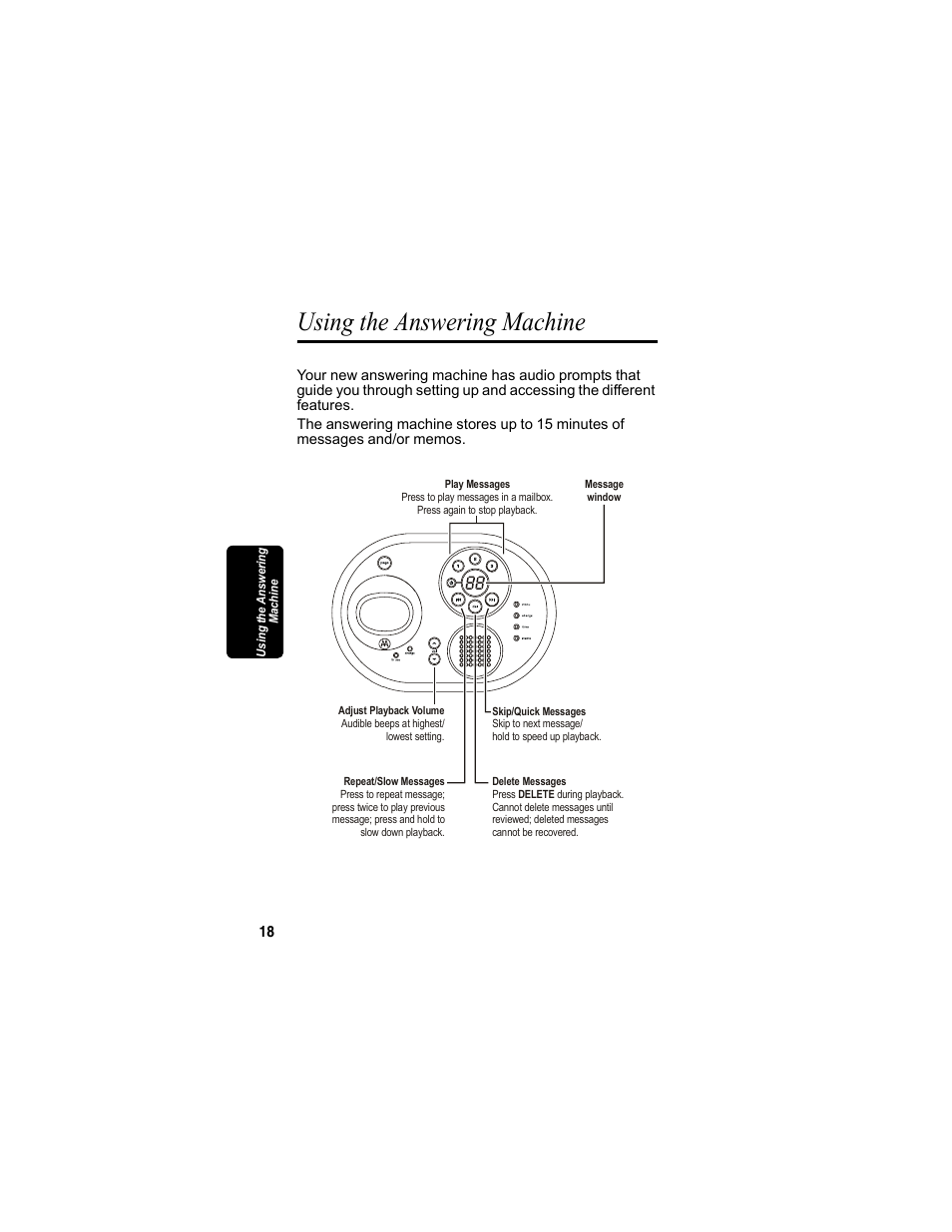Using the answering machine | Motorola MD4160 Series User Manual | Page 33 / 86