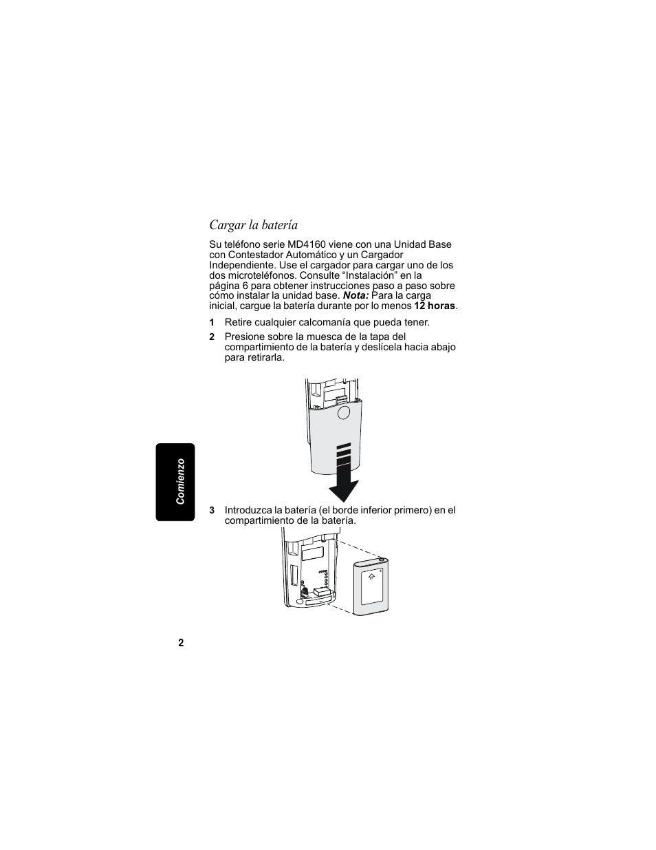 Cargar la batería | Motorola MD4160 Series User Manual | Page 59 / 86