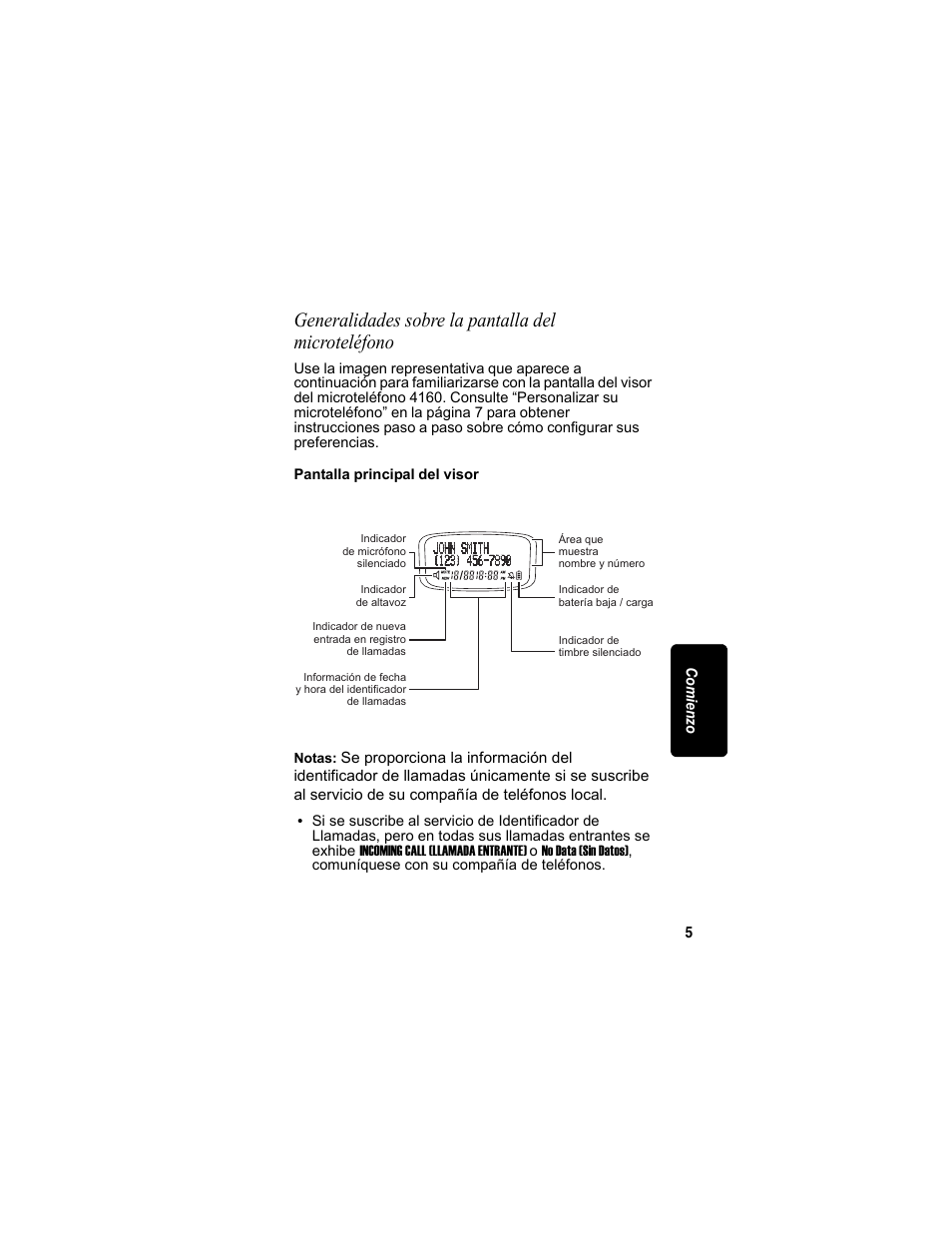 Generalidades sobre la pantalla del microteléfono | Motorola MD4160 Series User Manual | Page 62 / 86