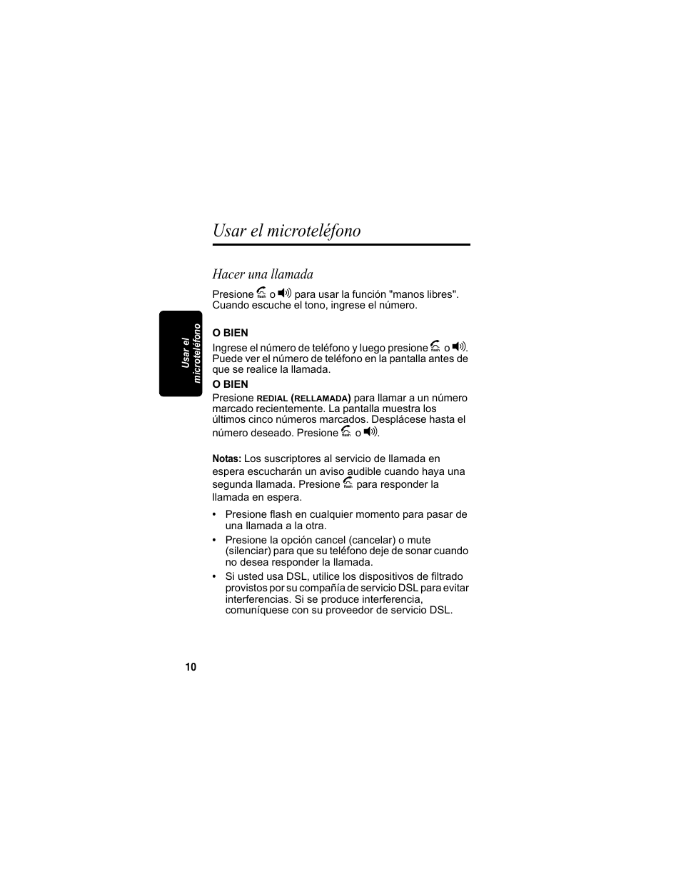 Usar el microteléfono, Hacer una llamada | Motorola MD4160 Series User Manual | Page 67 / 86