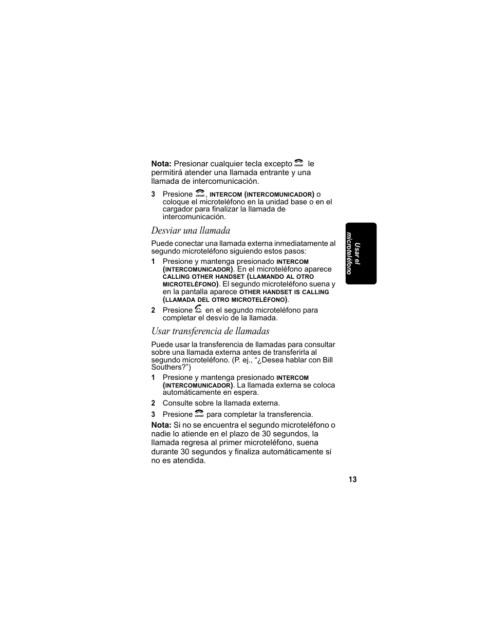 Desviar una llamada, Usar transferencia de llamadas, Desviar una llamada usar transferencia de llamadas | Motorola MD4160 Series User Manual | Page 70 / 86