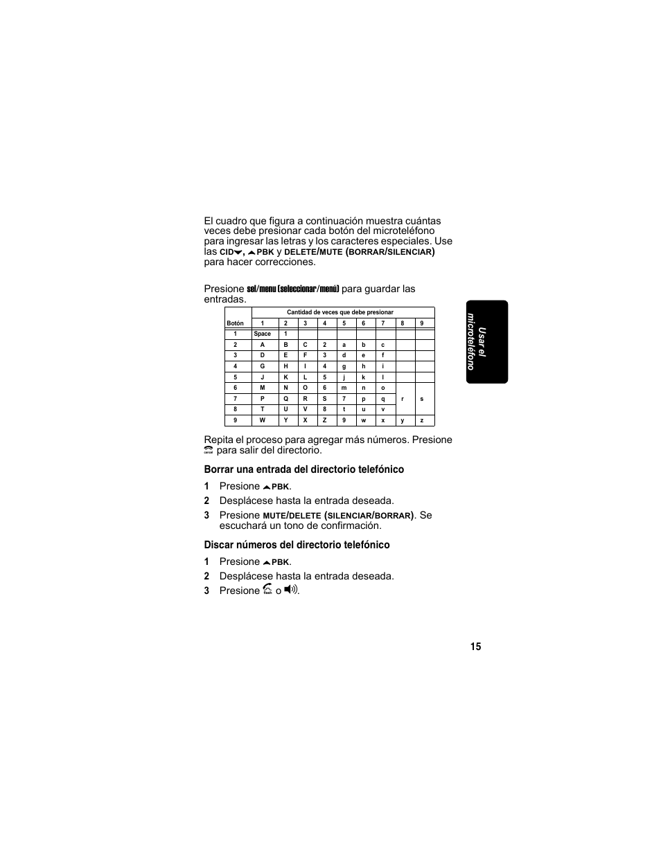 Borrar una entrada del directorio telefónico, Discar números del directorio telefónico | Motorola MD4160 Series User Manual | Page 72 / 86