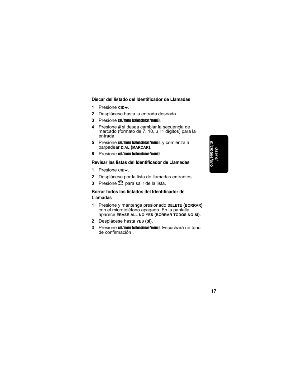 Discar del listado del identificador de llamadas, Revisar las listas del identificador de llamadas | Motorola MD4160 Series User Manual | Page 74 / 86