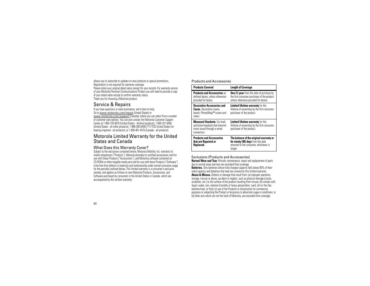 Warranty, Service & repairs | Motorola 68000202881-A User Manual | Page 64 / 70
