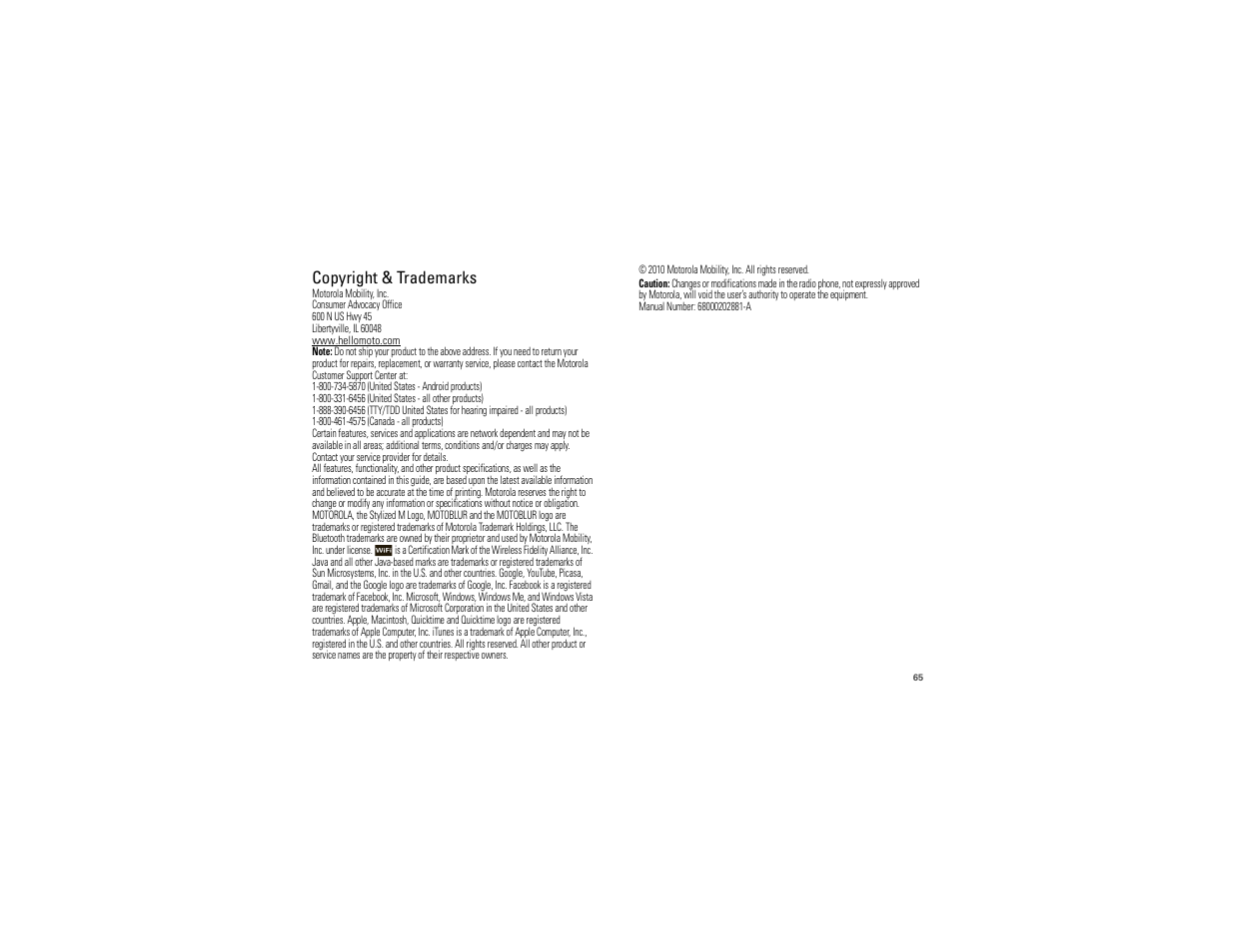 Copyright & trademarks | Motorola 68000202881-A User Manual | Page 67 / 70