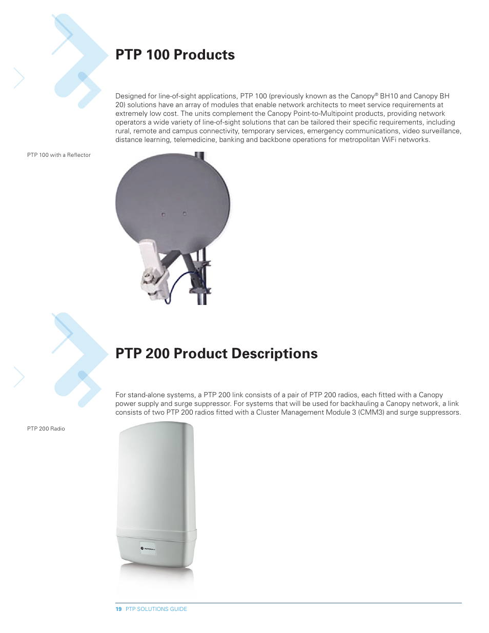 Ptp 100 products, Ptp 00 product descriptions | Motorola PTP 300 User Manual | Page 19 / 61