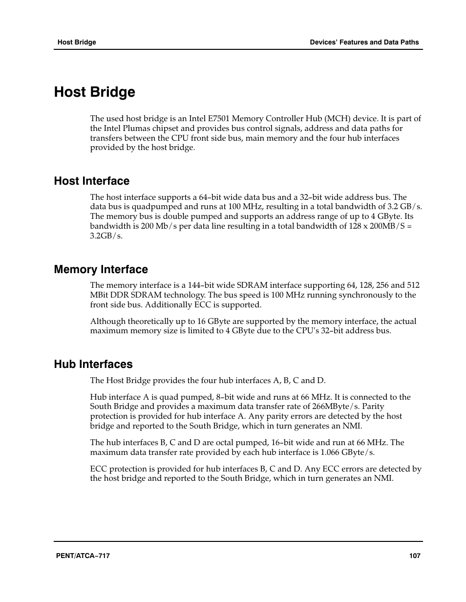 Host bridge, Host interface, Memory interface | Hub interfaces | Motorola ATCA-717 User Manual | Page 107 / 156